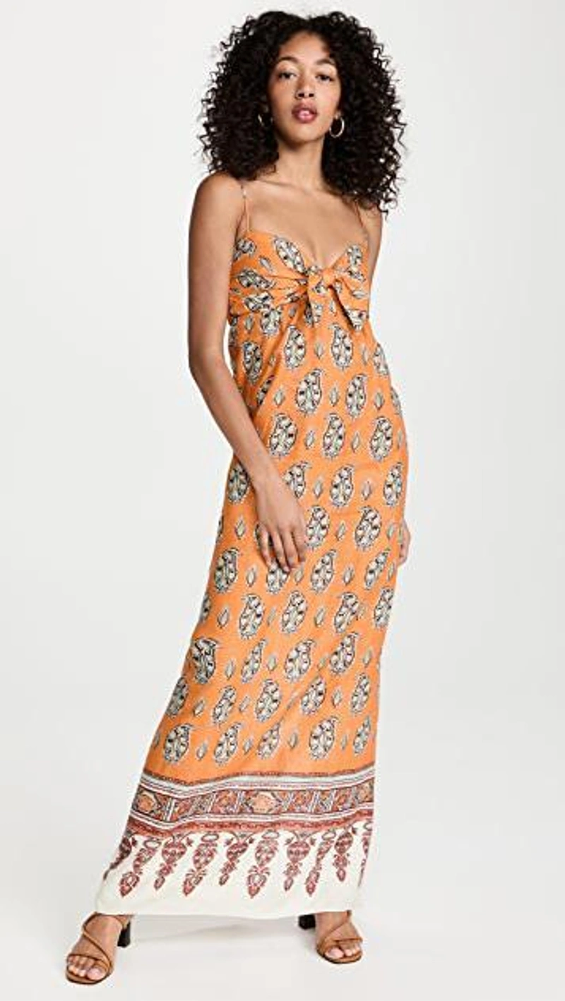 shopbop.com's Posts | 搭配: Johanna Ortiz Charisma Of The Tropics Maxi Dress In Blockprint Cacao/orange；Madewell Large Chunky Hoops In Vintage Gold；Neous 55mm Meissa Sandals