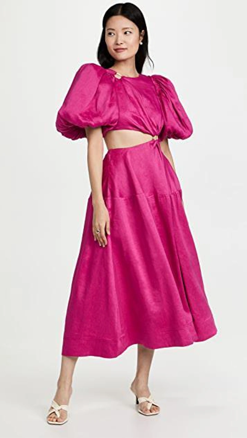 shopbop.com's Posts | 搭配: Aje Vanades Ring-embellished Linen-blend Dress In Pink；Shashi Liquid Metal Ring In Gold；Shashi Dominique Ring Gold