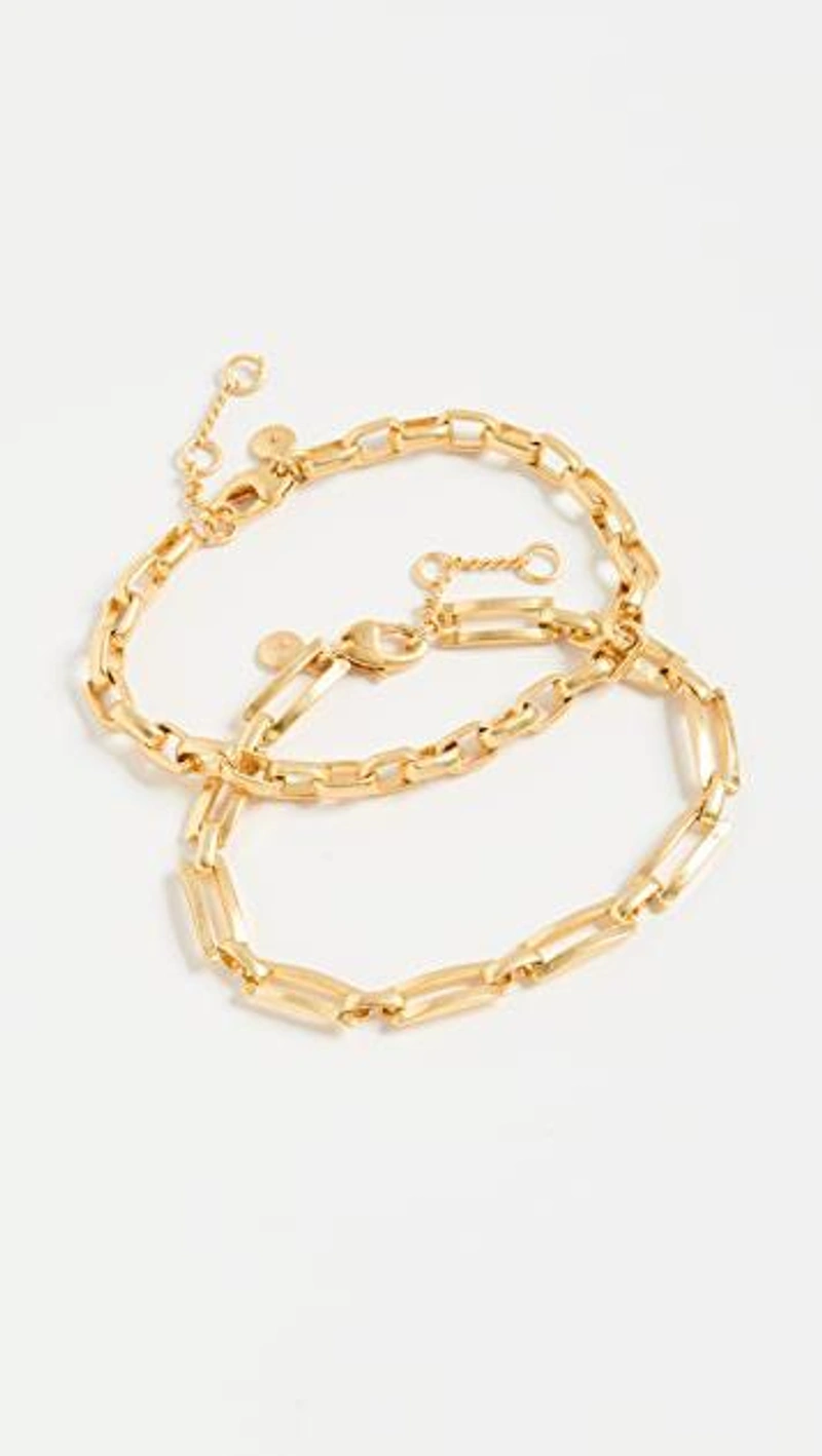 shopbop.com's Posts | 搭配: En Saison Padded Shoulder Faux Leather Minidress In Brown；Madewell Rectangular Chain Bracelet Set In Vintage Gold