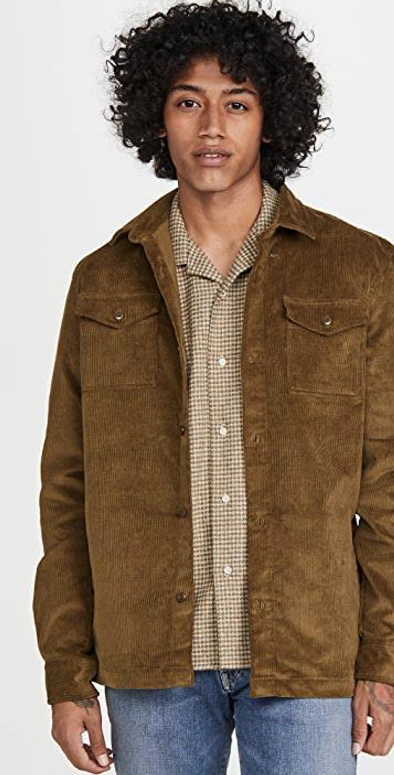 shopbop.com's Posts | 搭配: Citizens Of Humanity Gage In After All Jeans In After All These Years；Barbour Cord Overshirt In French Sandstone；Gitman Vintage Houndstooth Tripe Twist Yarn Camp Collar