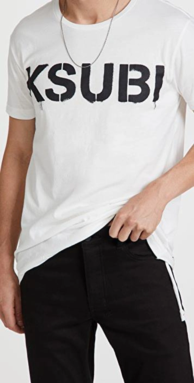 shopbop.com's Posts | 搭配: Ksubi Stencil Seeing Lines Tee White；Ksubi Hazlow Ace Black Jeans