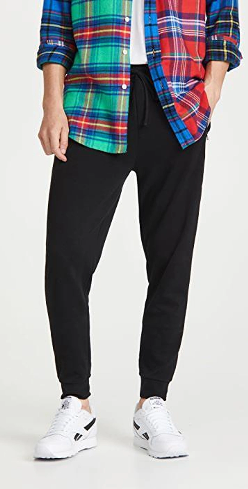 shopbop.com's Posts | 搭配: Reigning Champ T-shirt 2 Pack In Heather Grey；Polo Ralph Lauren Lux Jersey Double Knit Pants In Black；Polo Ralph Lauren Classic Fit Plaid Twill Fun Shirt In Multi Funshirt