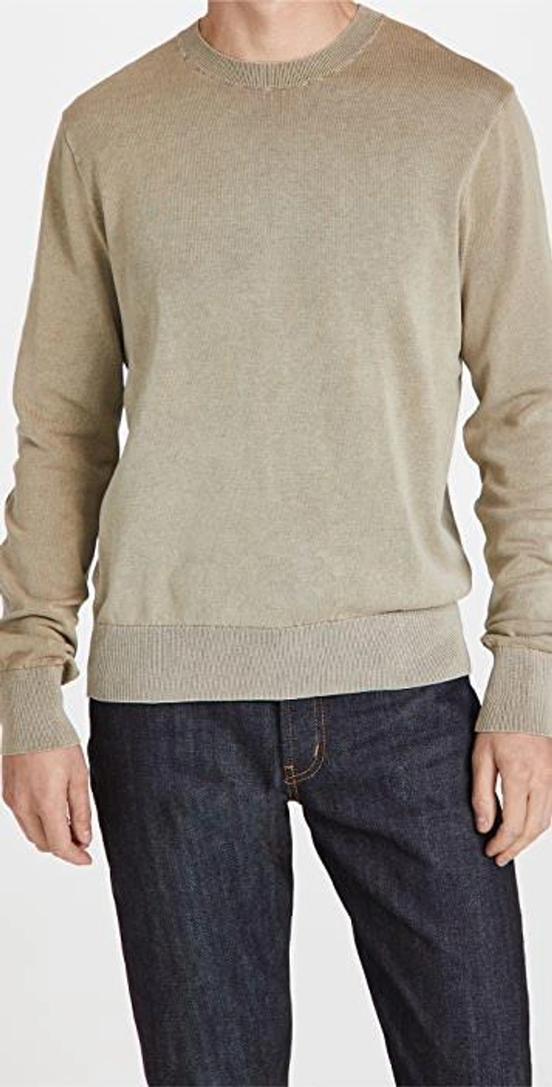 shopbop.com's Posts | 搭配: Rag & Bone Men's Caleb Pullover Sweater In Sage；Naked & Famous Weird Guy Left Hand Twill Selvedge Pants；New Balance 574 Sneakers In Neutral Multi