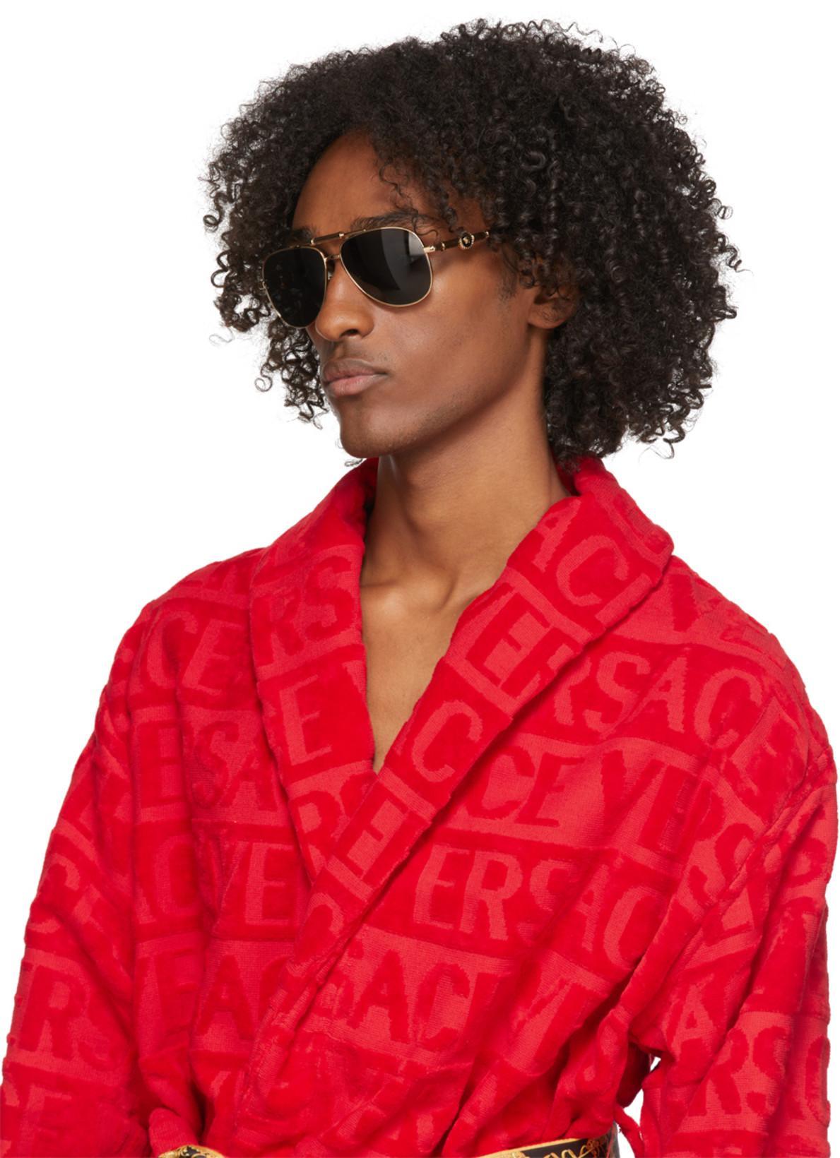 VERSACE I Love Baroque Logo-jacquard Cotton Bathrobe In Red