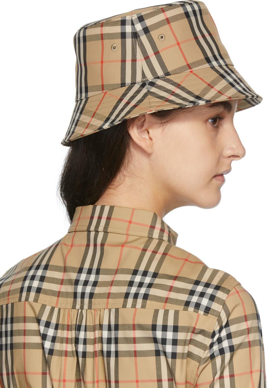 BURBERRY Check Cotton Bucket Hat Hats Beige In Brown