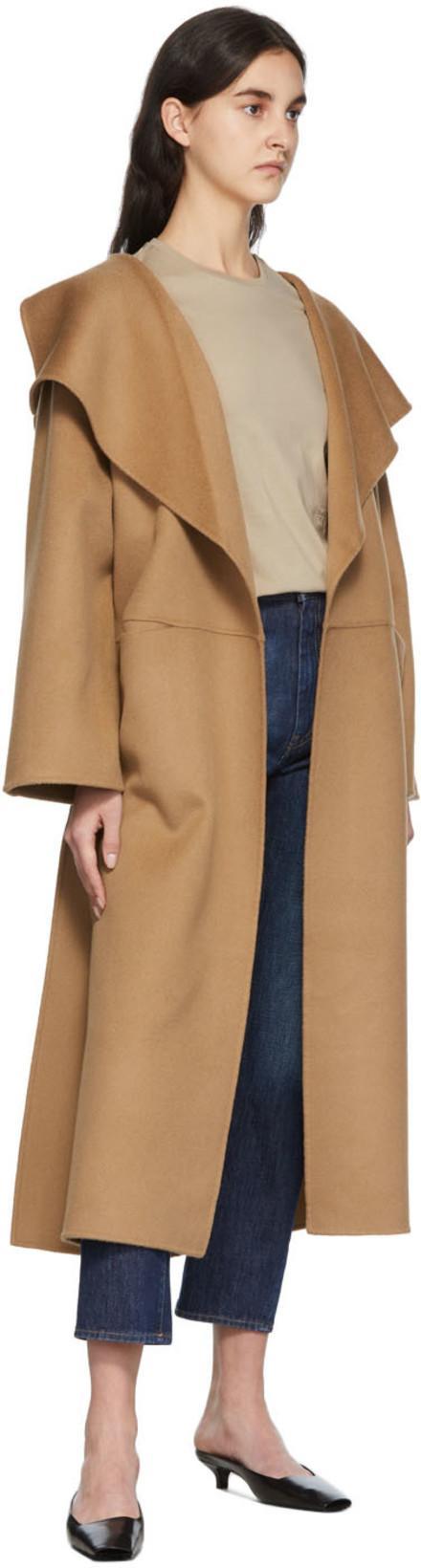 TOTÊME Camel Brown Oversize Coat With Shawl Lapels In Wool And Cashmere Woman Toteme