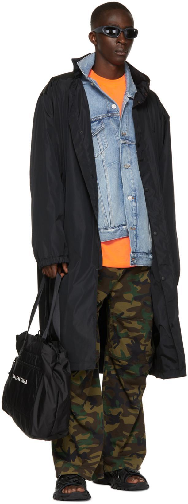 BALENCIAGA Black Nylon 'free' Long Raincoat In 1000 Black