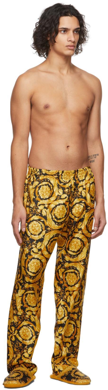 VERSACE All-over Baroque-print Pajama Trousers In Yellow