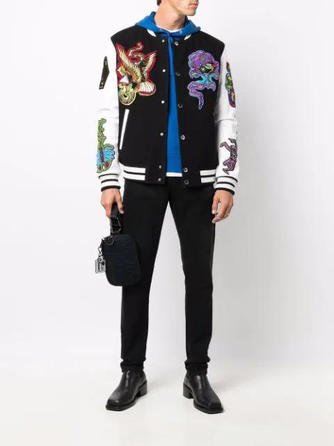 PHILIPP PLEIN Embroidered-patches Colour-block Varsity Jacket In Black