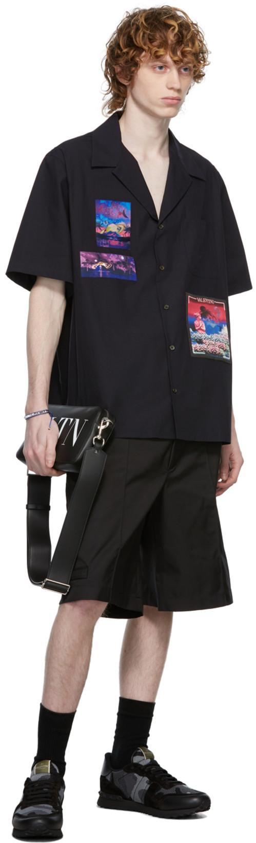 VALENTINO GARAVANI Mans Rockrunner Camouflage Noir Leather And Fabric Sneakers In Black