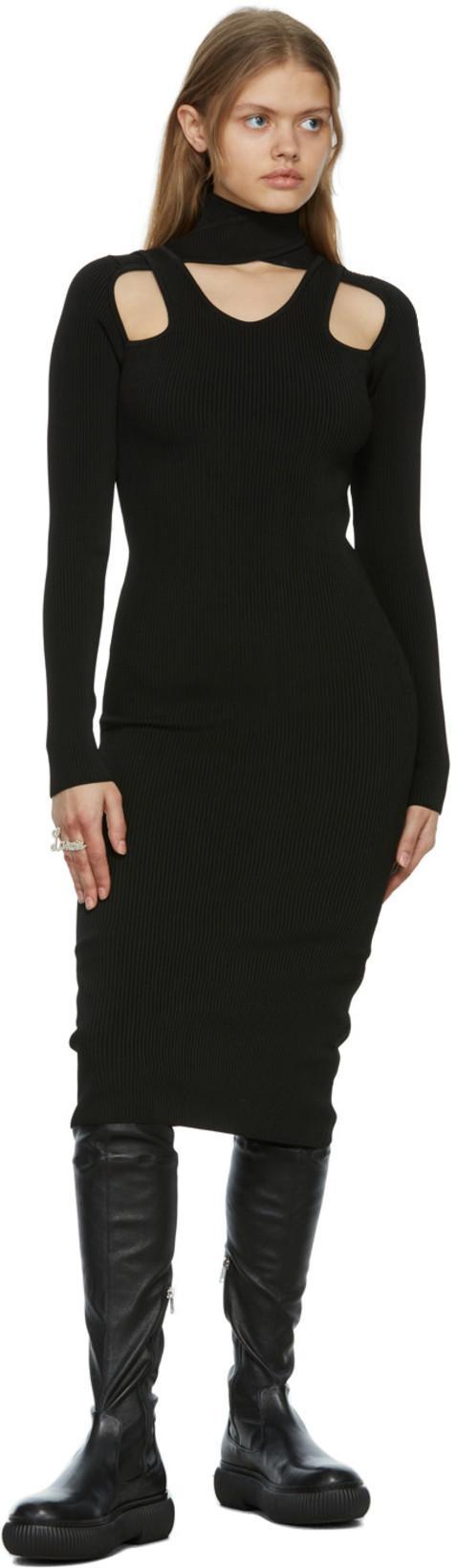 COPERNI Knee-length Cut-out Knit Dress With Ribbed Texture In Black
