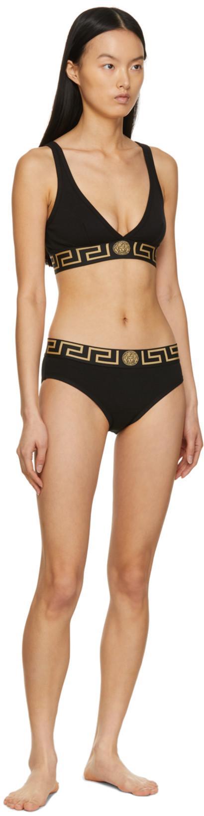 VERSACE Stretch Cotton Briefs With Logoed Elastic Band In Black