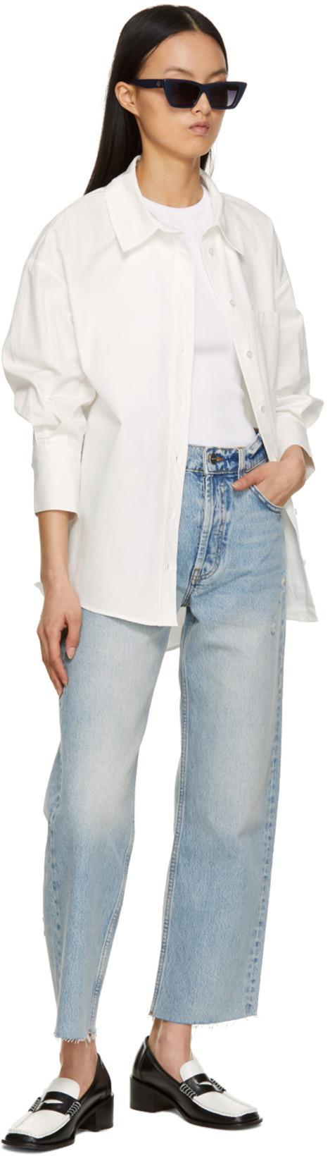 ANINE BING Gavin Blue Reservoir High Waist Distressed Nonstretch Ankle Jeans In Light Blue