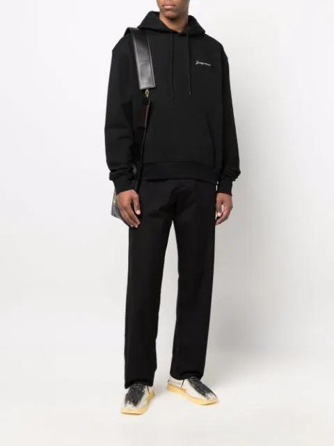 JACQUEMUS Logo Embroidered Drawstring Hoodie In Black