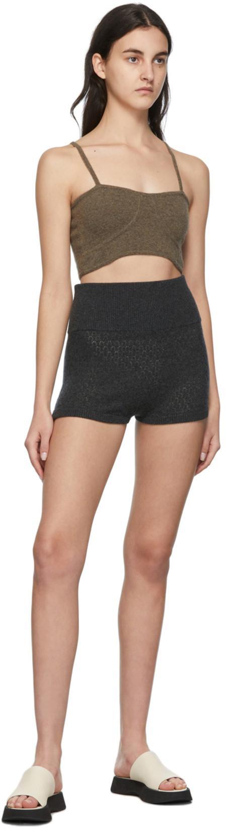 LE KASHA Womens Tabacco Square-neck Cropped Linen Top