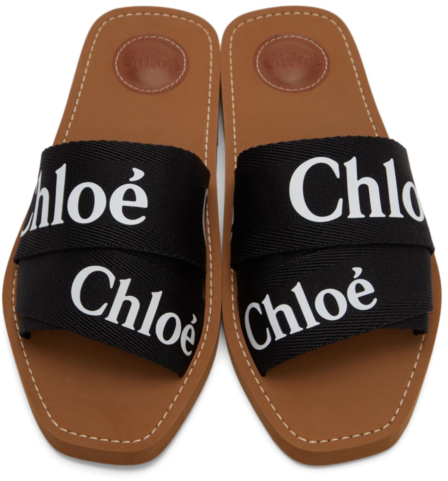 CHLOÉ Chloe Women Black Linen Woody Slippers In Multi