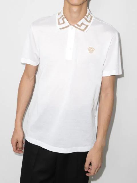 VERSACE Greca Short-sleeved Polo Shirt In Optical White
