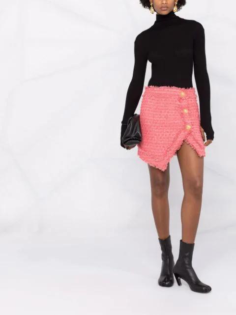 BALMAIN Tweed Miniskirt With Logoed Buttons In Rose Saumon