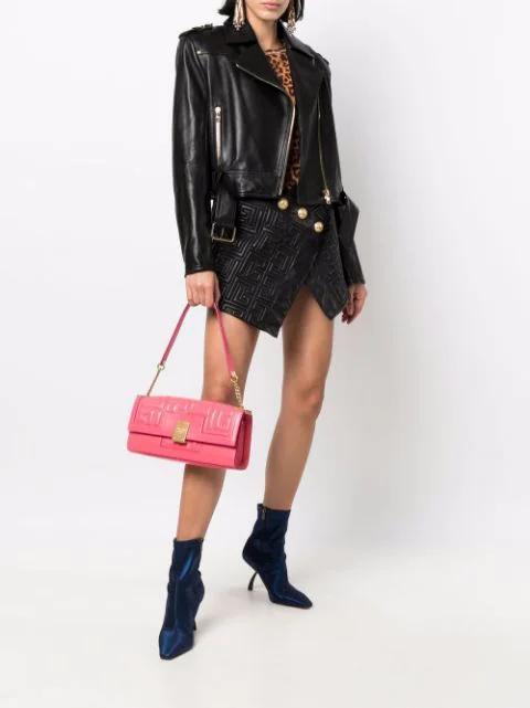 BALMAIN Cropped Leather Biker Jacket In Black