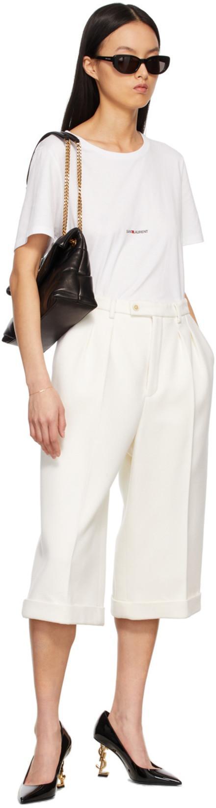 SAINT LAURENT Logo-print Crew-neck T-shirt In White