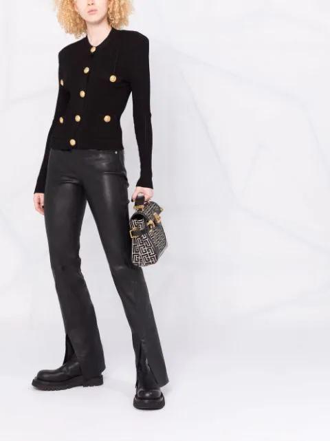 BALMAIN Ribbed Texture Knit Cardigan With Gold Buttons In Black