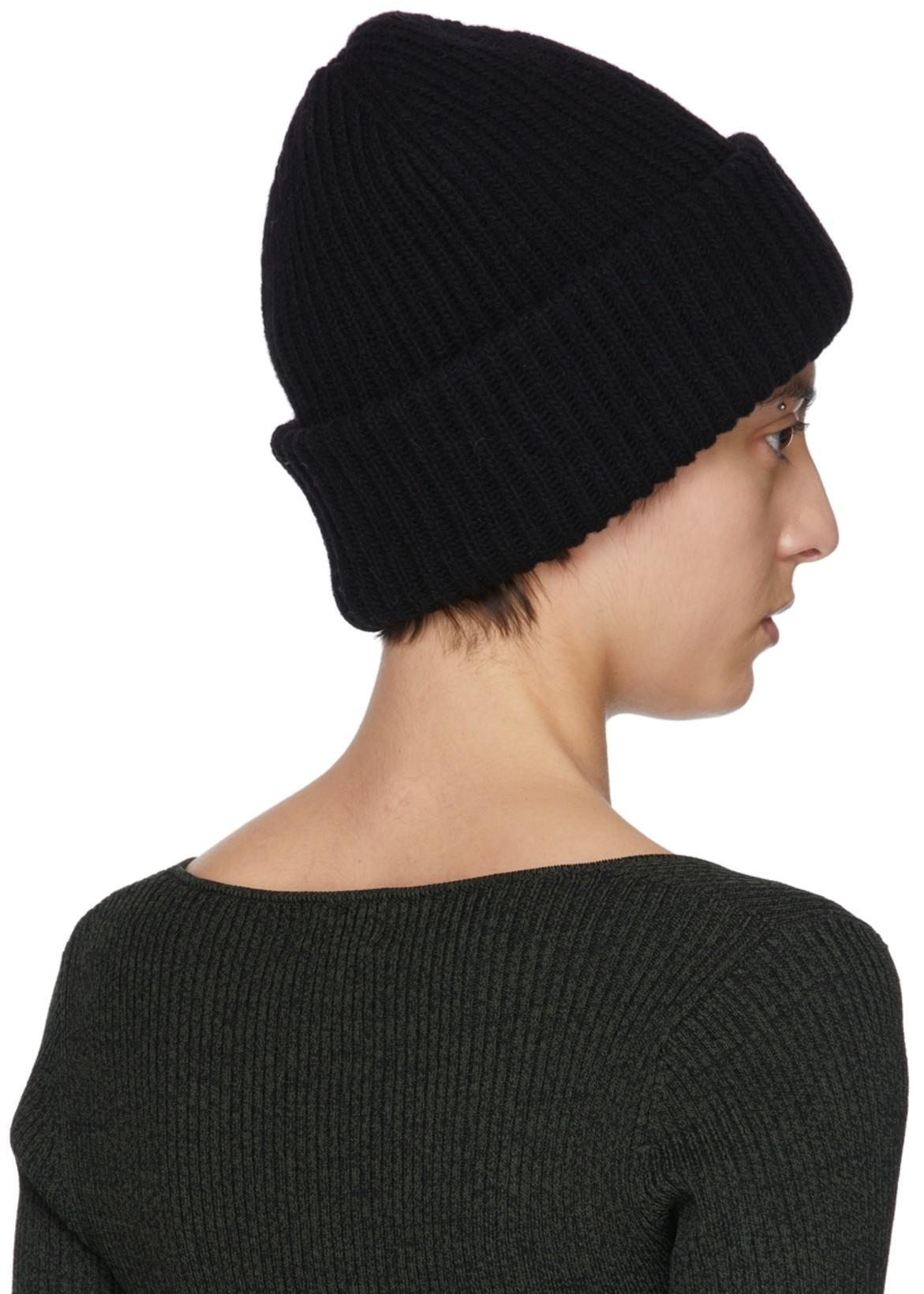 GANNI Womens Black Logo-patch Wool-blend Beanie Hat