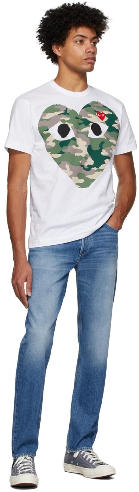 COMME DES GARÇONS PLAY Camouflage Heart-print Cotton T-shirt In White