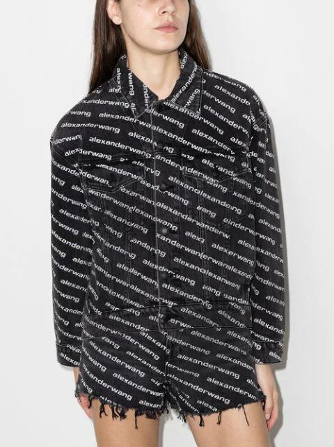 ALEXANDER WANG Omens Grey Aged White Logo-print Bite Denim Shorts In Black