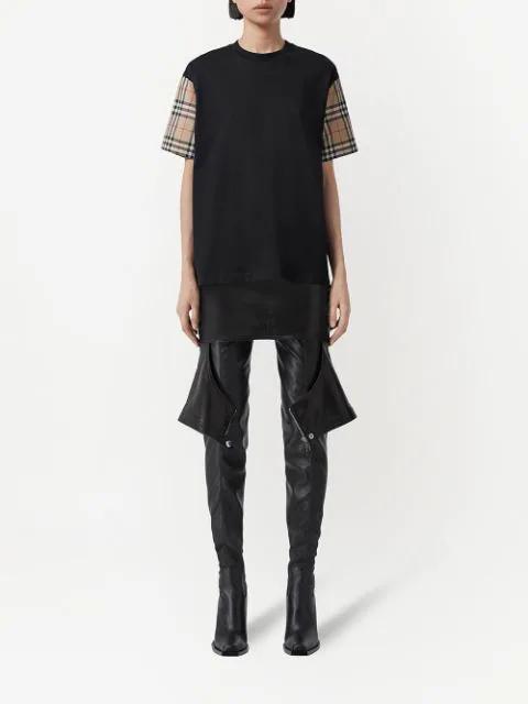 BURBERRY Black T-shirt With Check Pattern Sleeves Women