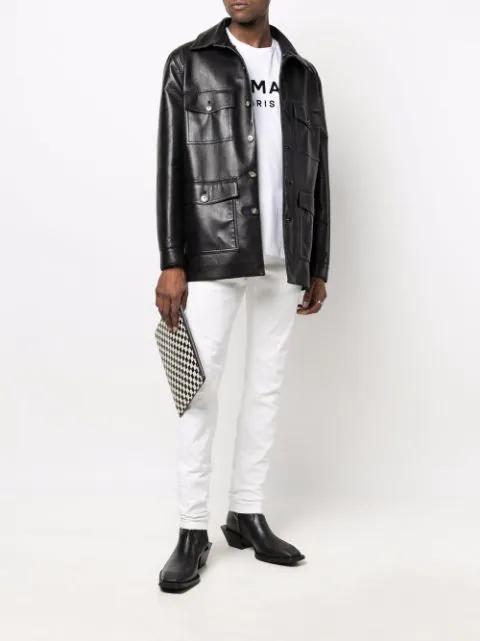 BALMAIN White Crewneck T-shirt With Contrasting Logo Lettering Print In Cotton