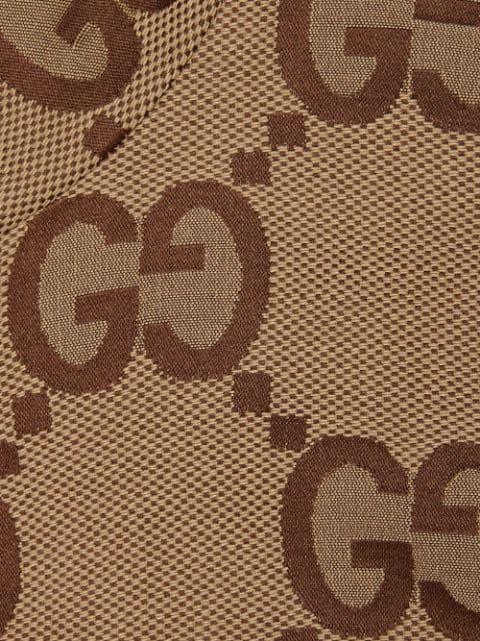 GUCCI Logo-jacquard Leather-trimmed Cotton-blend Canvas Bomber Jacket In Beige