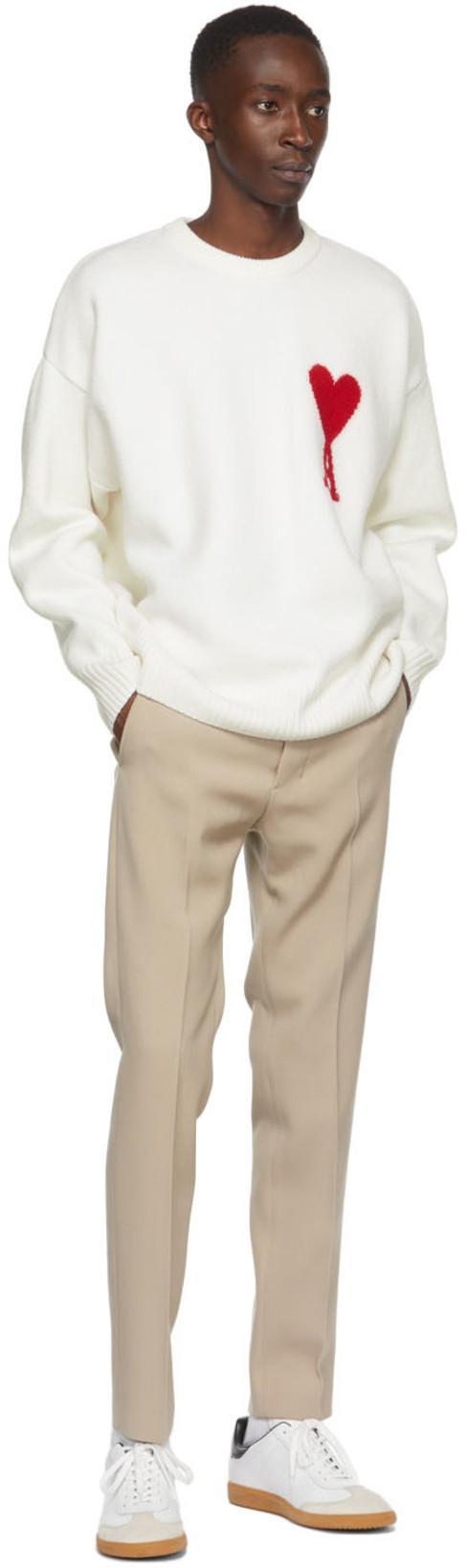 AMI ALEXANDRE MATTIUSSI Ami Paris Ami Heart Design Wool Sweater In Intarsia Knit In White