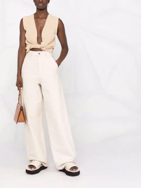 JACQUEMUS Le Haut Noué Knotted Crop Top In Beige Cotton