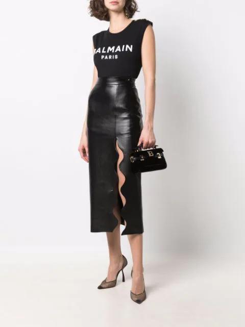 BALMAIN Black Logo Print Sleeveless