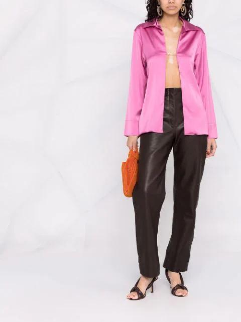JACQUEMUS Gold Toned Logo Link Satin Shirt In Pink