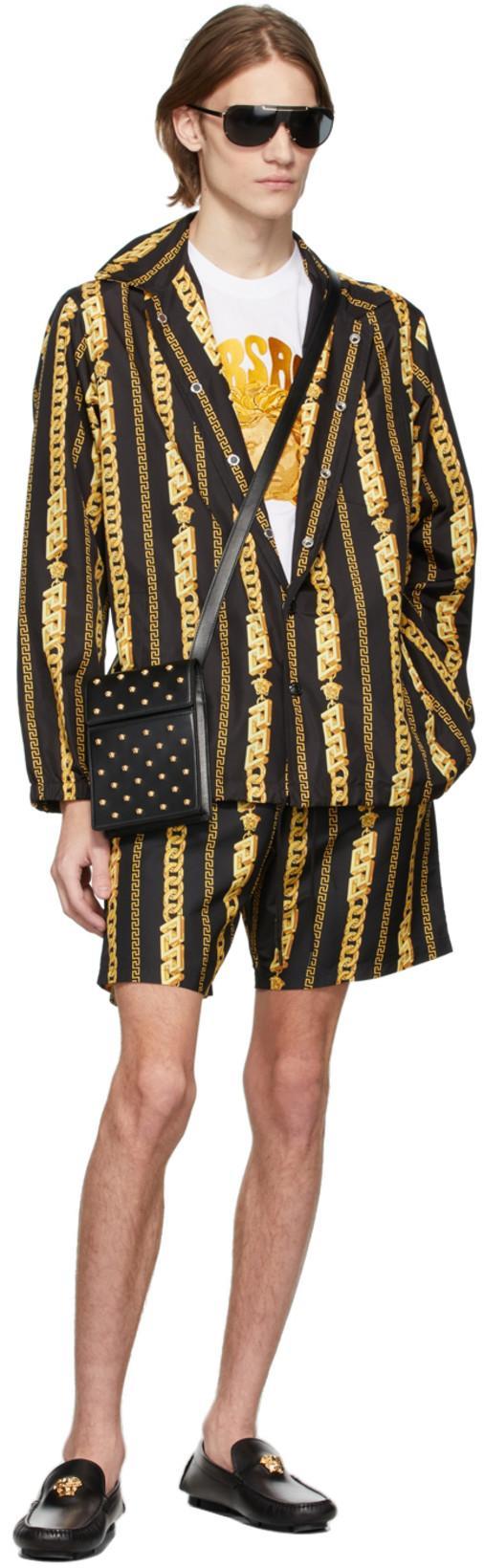 VERSACE Logo Plaque Leather Loafers In Black