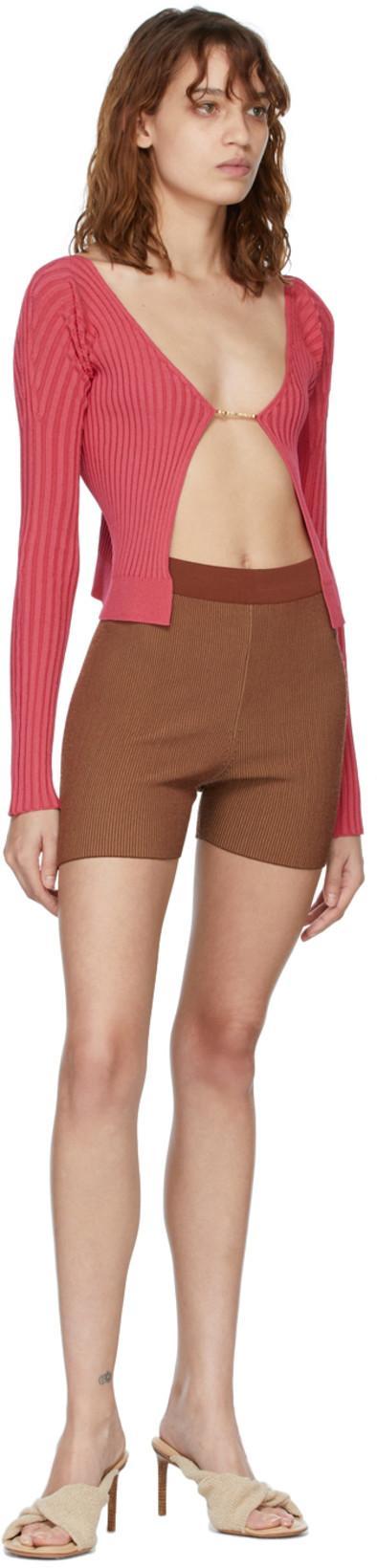 JACQUEMUS Pralù Cropped Embellished Ribbed-knit Cardigan In Pink