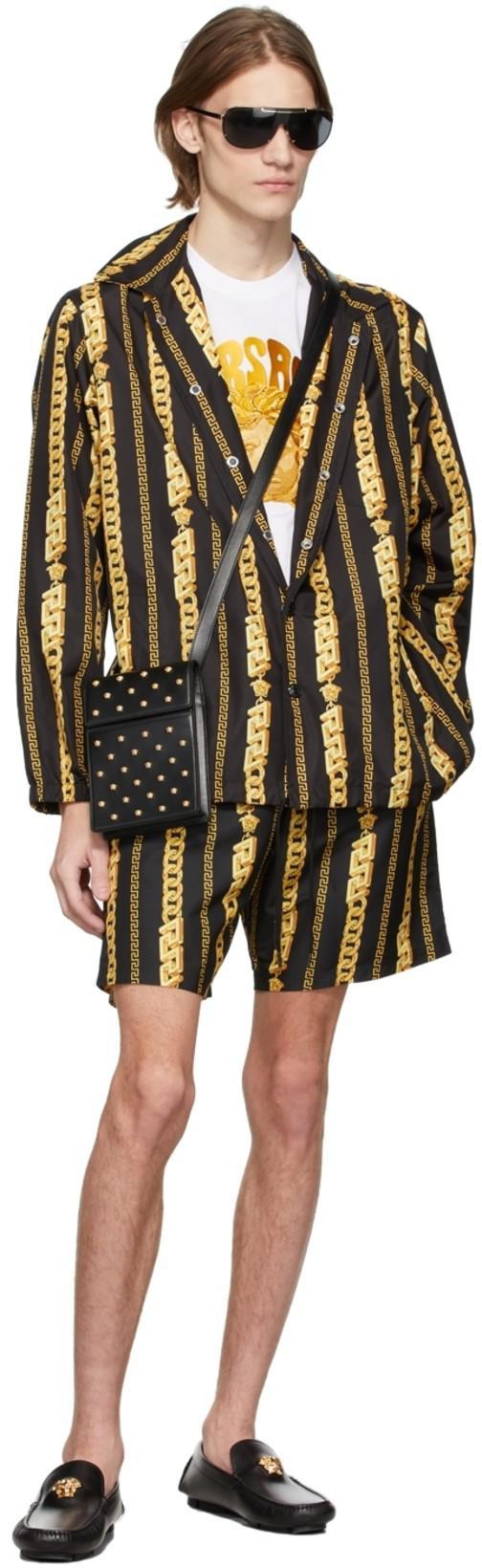 VERSACE Logo Plaque Leather Loafers In Black