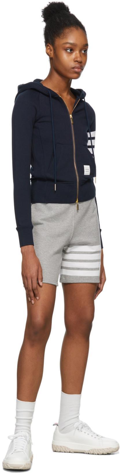 THOM BROWNE Zip-up Hoodie With Four-bar Detail In Blue