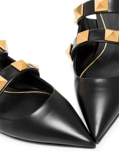 VALENTINO GARAVANI Roman Stud Leather Point-toe Flats In Black