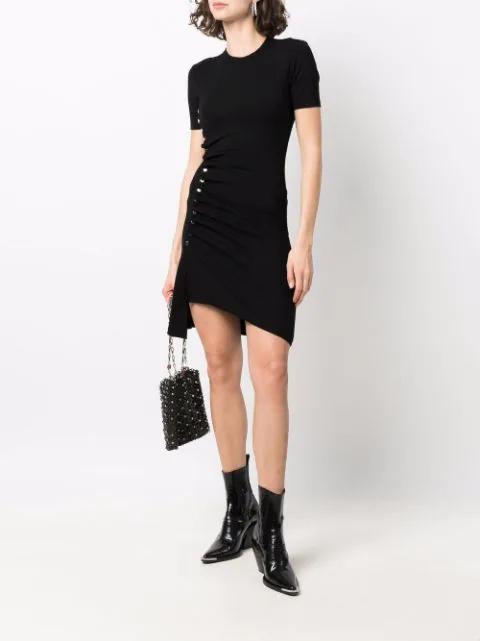 RABANNE Side Snap Ruched Asymmetric Minidress In Black