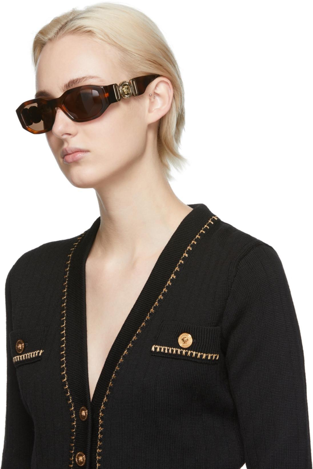 VERSACE Medusa Biggie Rectangle-frame Sunglasses In Brown