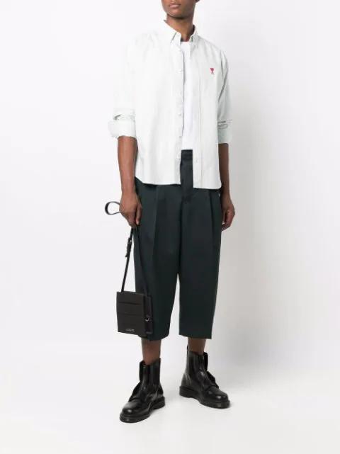 AMI ALEXANDRE MATTIUSSI Adc Button-down Collar Logo-embroidered Striped Cotton Oxford Shirt In Blue