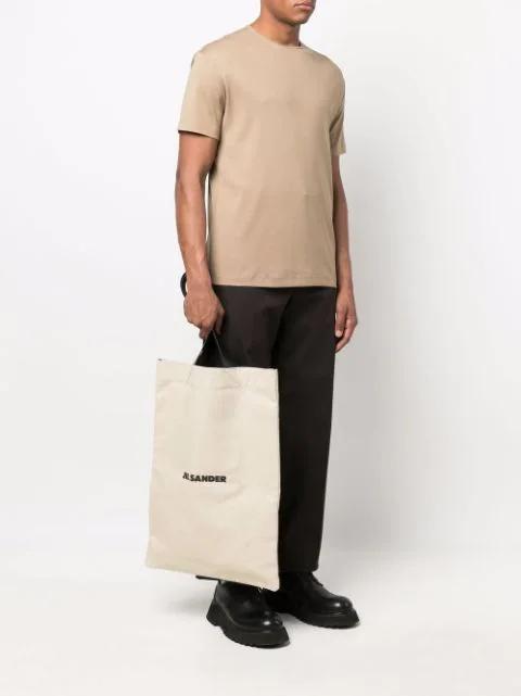 JIL SANDER Natural-colored Linen And Cotton Tote Bag In White