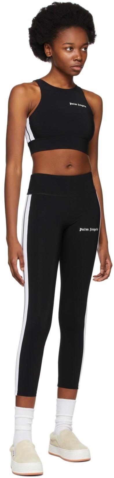 PALM ANGELS Black Leggings With Contrasting Stripes In Stretch Polyamide Woman