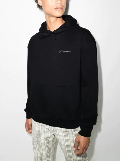 JACQUEMUS Logo Embroidered Drawstring Hoodie In Black