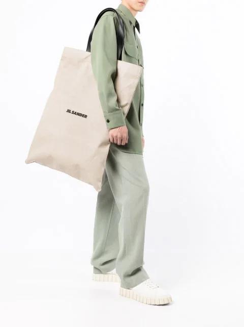 JIL SANDER Natural-colored Linen And Cotton Tote Bag In White
