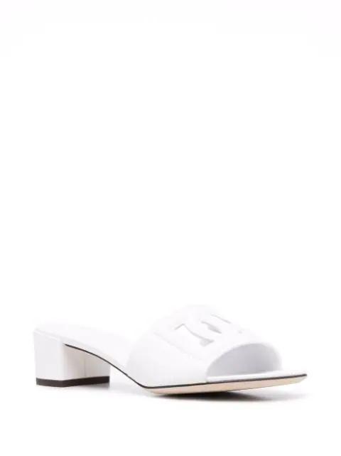 DOLCE & GABBANA White Mules With Low Heel And Dg Millennials Detail In Smooth Leather