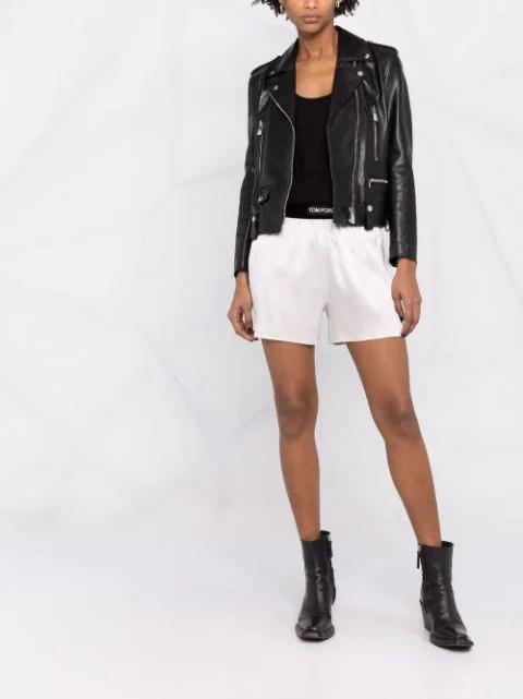 TOM FORD Logo Silk Satin Mini Shorts In Ecru