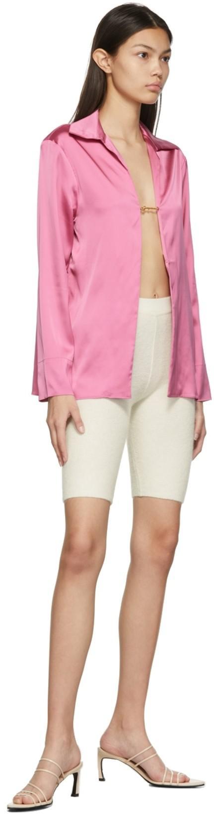 JACQUEMUS Gold Toned Logo Link Satin Shirt In Pink